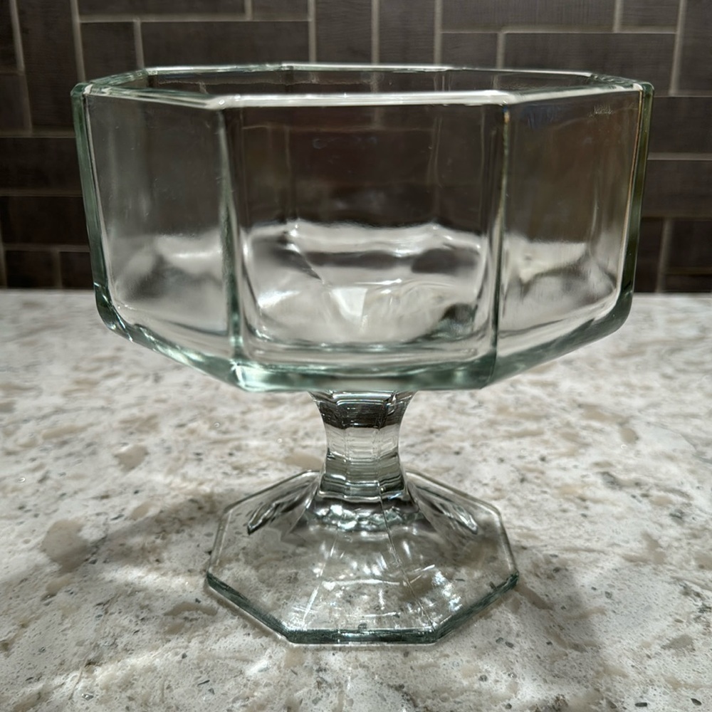 VINTAGE~INDIANA GLASS~CLEAR PANELED CRYSTAL~PEDESTAL CANDY DISH~COMPOTE~NICE~G13